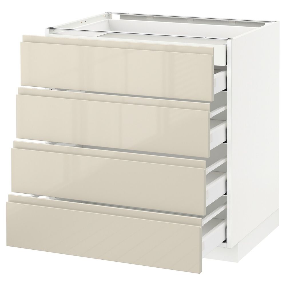 Напольный шкаф 4 фронтальных, 2 низких, 3 средних ящ, белый/Воксторп глянцевый светло-бежевый 80x60 см IKEA METOD МЕТОД / - фото 1