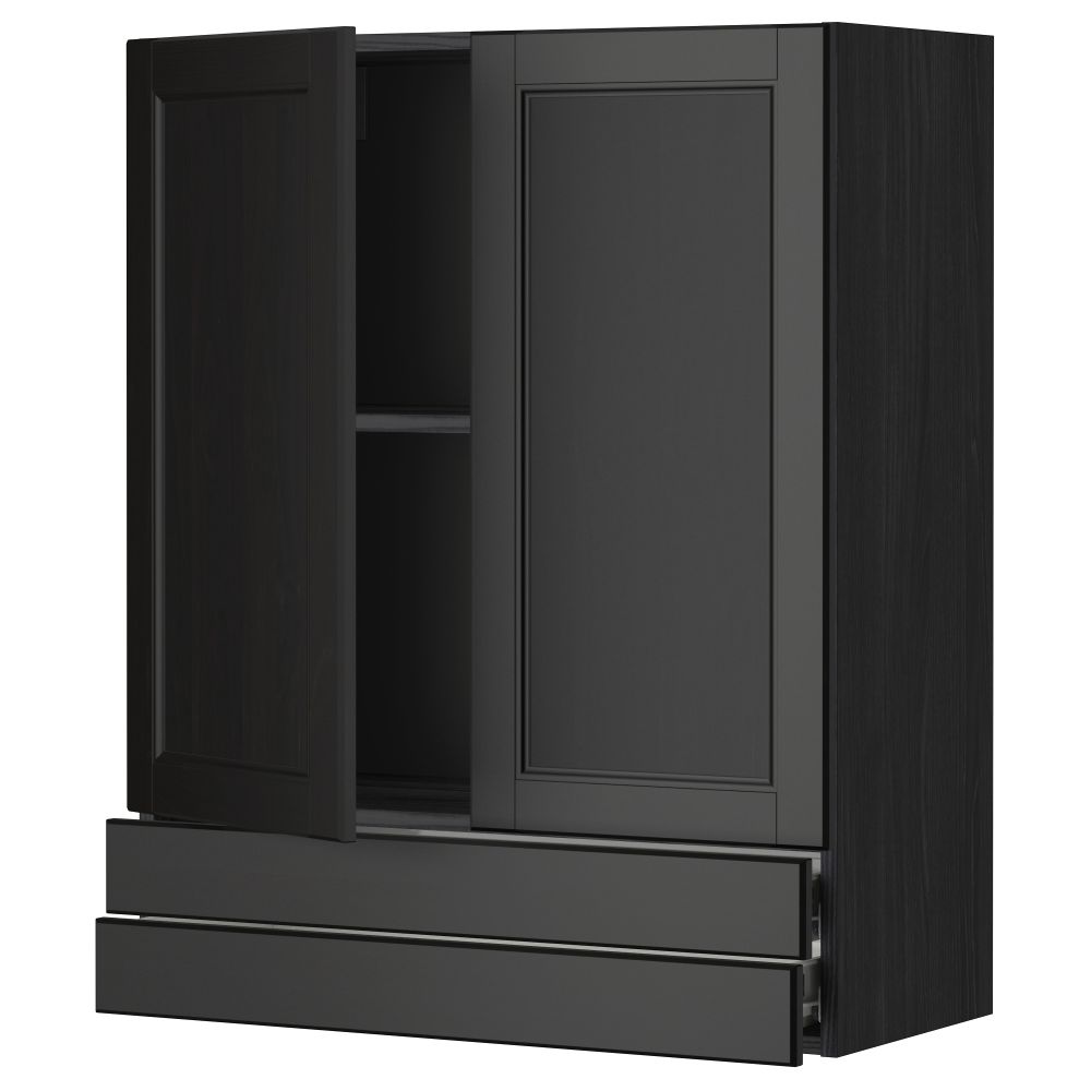 Навесной шкаф, 2 дверцы, 2 ящика МЕТОД / ФОРВАРА, черный, Лаксарби черно-коричневый - фото 1