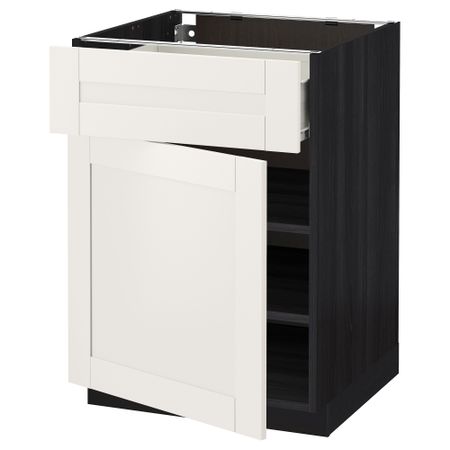 Напольный шкаф с ящиком, дверью МЕТОД / ФОРВАРА, черный, Сэведаль белый