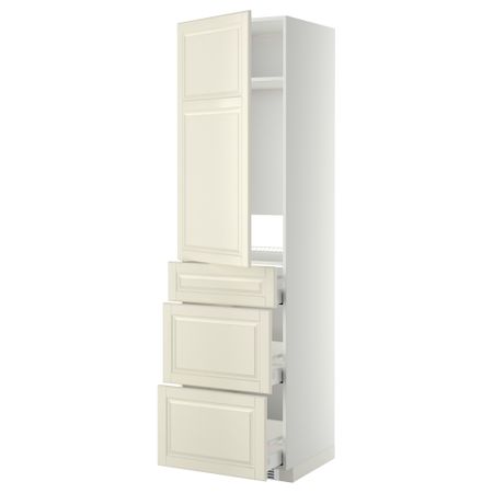 Высокий шкаф для холодильника, с дверцами, 3 ящика МЕТОД / МАКСИМЕРА, белый, Будбин белый с оттенком (60x60x220 см)