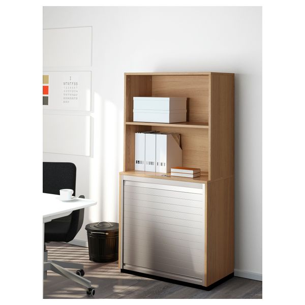 Комбинация для хранения с дверцей-шторой ГАЛАНТ, дубовый шпон (80x160 см) - схема-чертеж с размерами