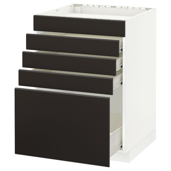 Напольный шкаф для варочной панели, 5 фасадов, 4 ящиков МЕТОД / ФОРВАРА, белый, Кунгсбакка антрацит - фото 1