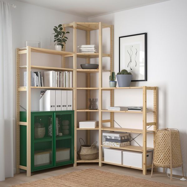 3 секции/угловой, сосна/зеленый сетка 145/145x30x226 см IKEA IVAR ИВАР 294.013.75 - схема-чертеж с размерами
