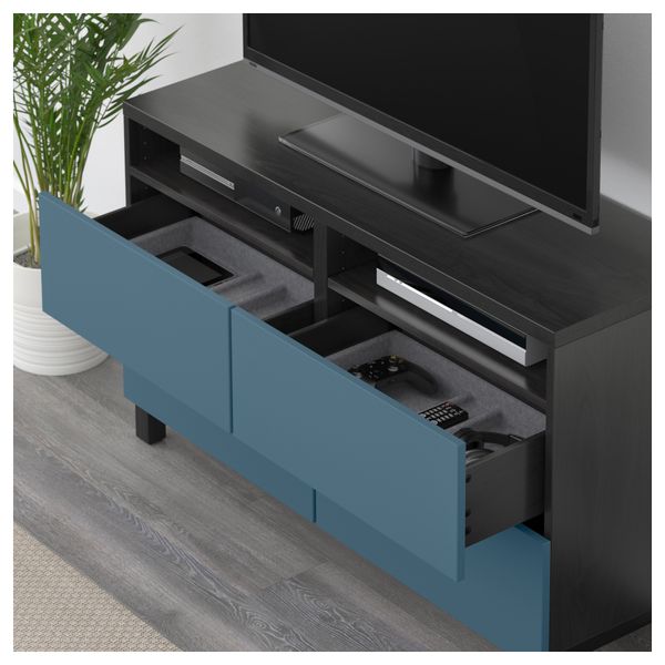 Тумба для ТВ с ящиками БЕСТО, черно-коричневый, Вальвикен темно-синий (120x40x74 см) - фото 3