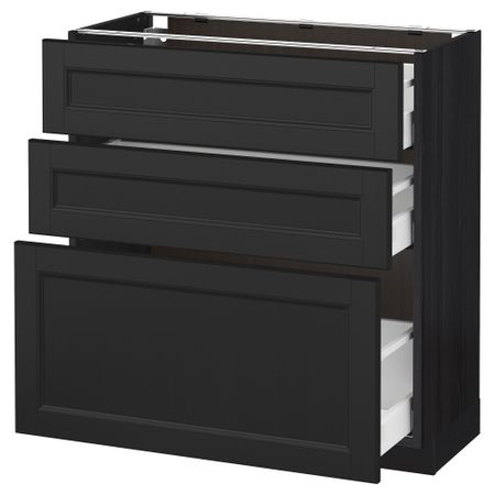 Напольный шкаф с 3 ящиками МЕТОД / МАКСИМЕРА, черный, Лаксарби черно-коричневый
