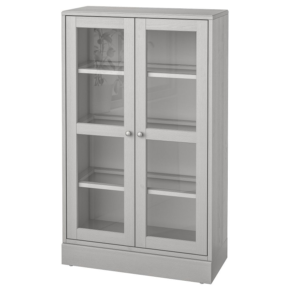 Шкаф-витрина с цоколем, 81x37x134 см, серый, прозрачное стекло IKEA HAVSTA ХАВСТА 292.751.07 - фото 1