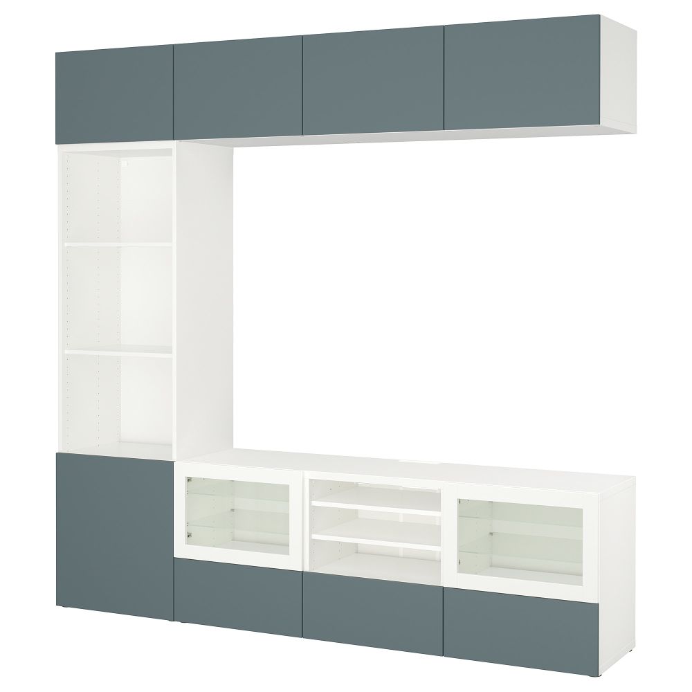 Шкаф для ТВ, комбинированный, стекляные дверцы БЕСТО, белый, Вальвикен серо-бирюзовый, прозрачное стекло - фото 1