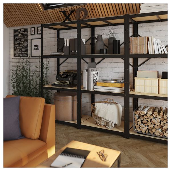 3 секции/полки, черный-дерево 254x55x190 см IKEA BROR БРУР 692.727.05 - фото 6