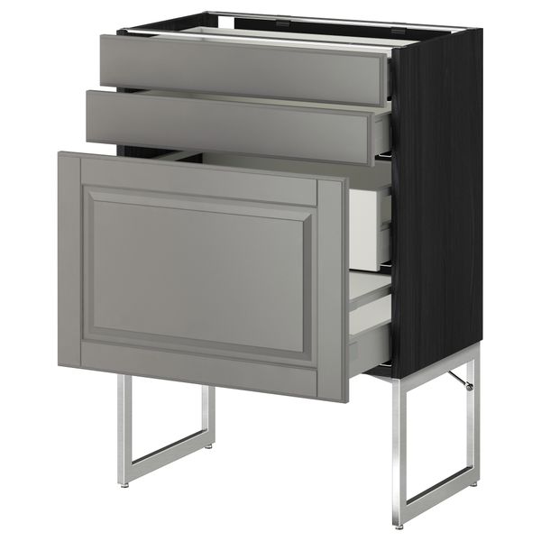 Напольный шкаф 3 фронтальных панели, 2 нижних, 2 средних ящика МЕТОД / МАКСИМЕРА, черный, Будбин серый - схема-чертеж с размерами
