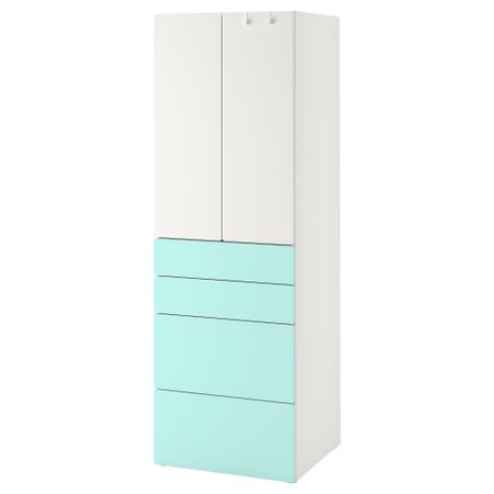 Гардероб, 60x57x181 см, белый бледно-бирюзовый с 4 ящиками IKEA PLATSA ПЛАТСАA ПЛАТСА, SMÅSTAD СМОСТАД 194.308.87