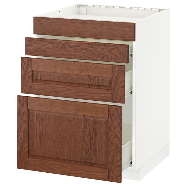 Напольный шкаф для духовки, 4фасада, 3 ящика МЕТОД / ФОРВАРА, белый, Филипстад коричневый - схема-чертеж с размерами