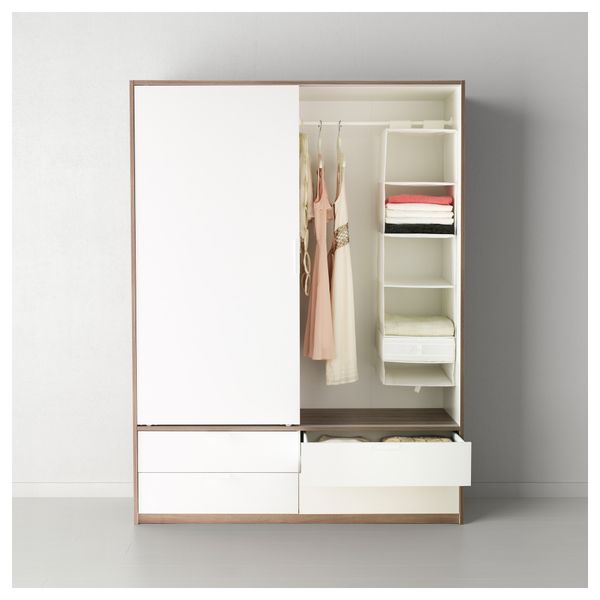 Гардероб с раздвижными дверцами/ 4 ящика ТРИСИЛ, белый, светло-серый (154x205 см) - фото 3