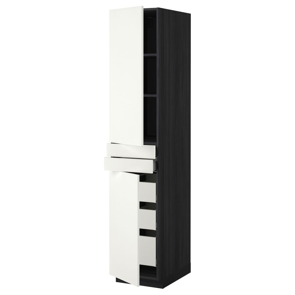Высокий шкаф + полки, 5 ящиков, 2 дверцы, 2 фронтальных МЕТОД / МАКСИМЕРА, черный, Хэггеби белый - фото 1