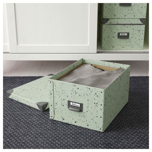 Коробка с крышкой ФЬЕЛЛА, светло-зеленый, в горошек (27x36x20 см) - схема-чертеж с размерами