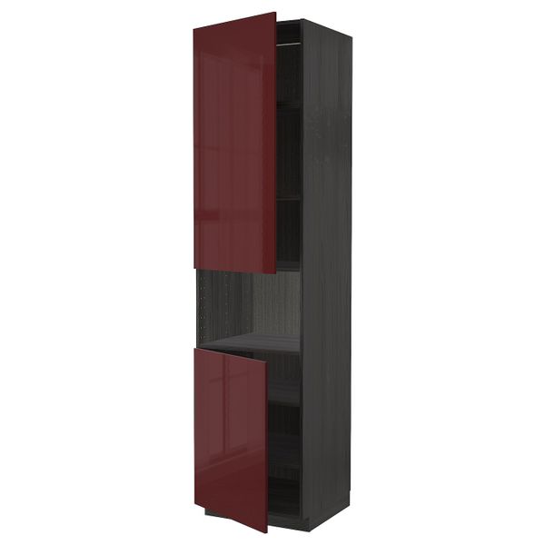 Высокий шкаф для/СВЧ, 2 дверцы/полки, черный Калларп/глянцевый темный красно-коричневый 60x60x240 см IKEA МЕТОД 393.281.86 - схема-чертеж с размерами