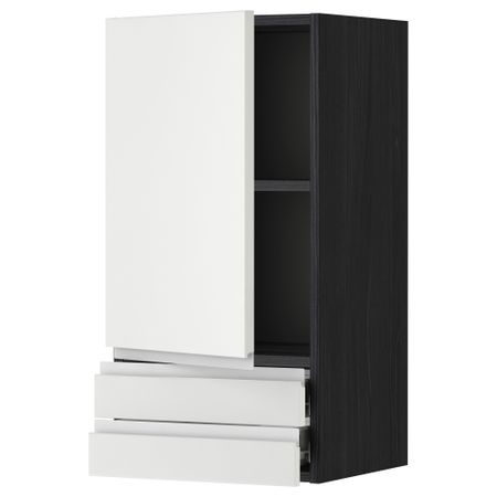 Навесной шкаф с дверцей, 2 ящика МЕТОД / ФОРВАРА, черный, Нодста белый