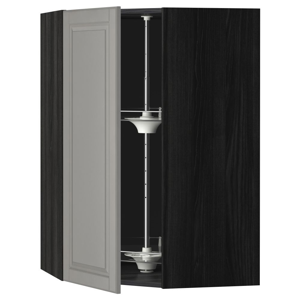 Угловой навесной шкаф с вращающейся секцией МЕТОД, черный, Будбин серый - схема-чертеж с размерами