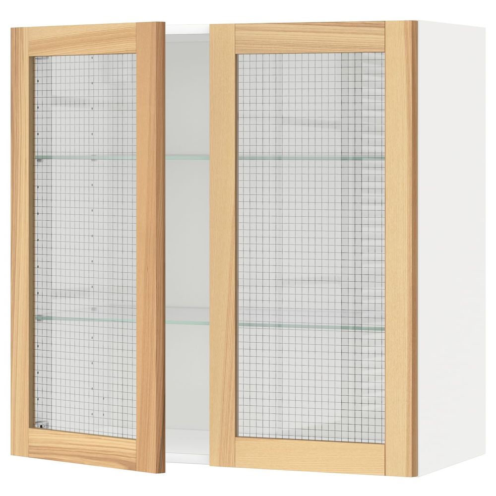Навесной шкаф/полки/2стеклян двери, белый/Торхэмн ясень 80x80 см IKEA METOD МЕТОД 494.453.83 - фото 1
