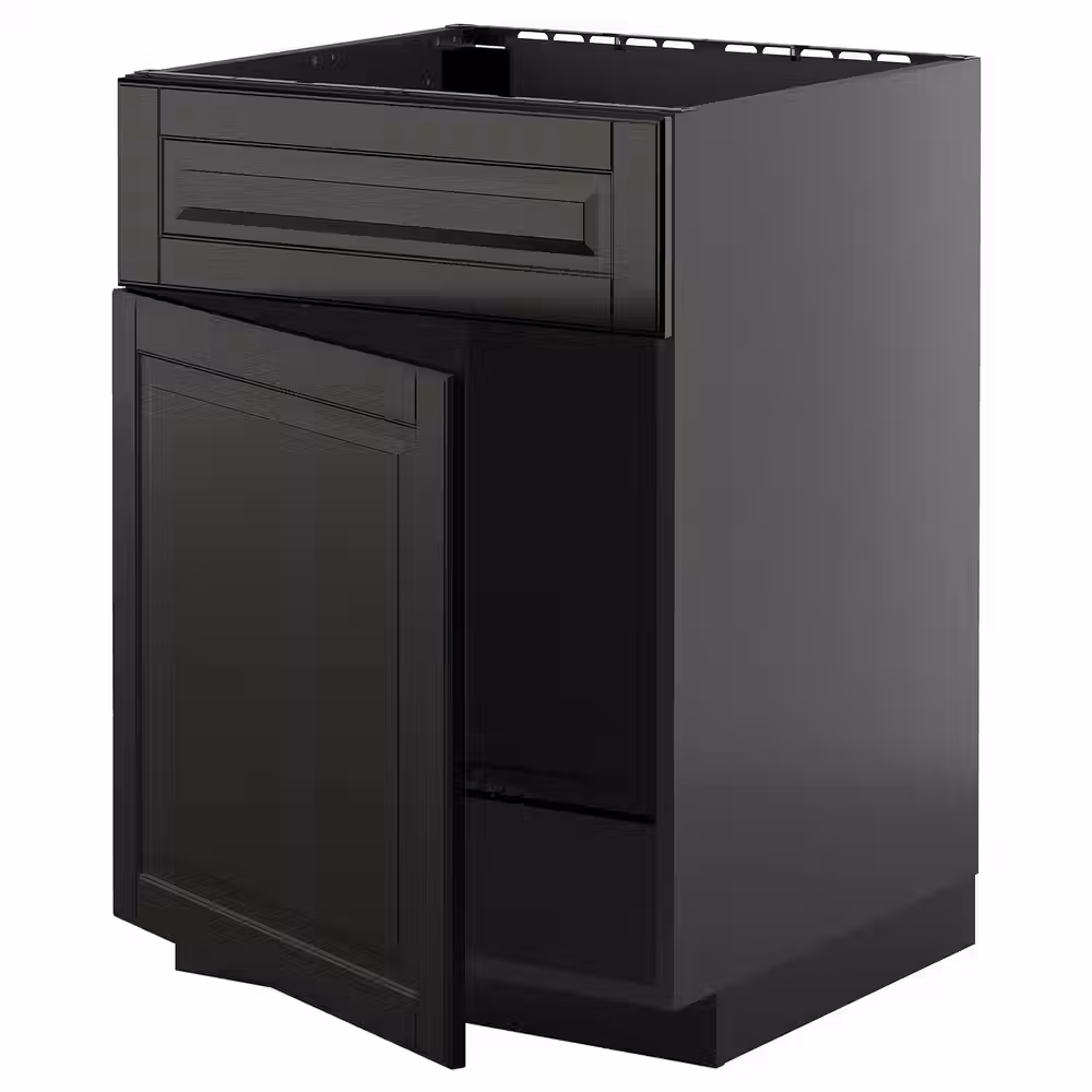 METOD Шкаф под мойку/дверь/фасад - черно-серый/Bodbyn чёрный 60x60 см - фото 1