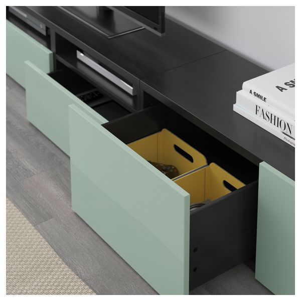 Шкаф для ТВ, комбинация БЕСТО, черно-коричневый, Сельсвикен глянцевый/серо-зеленый светлый (240x20/40x204 см) - фото 3