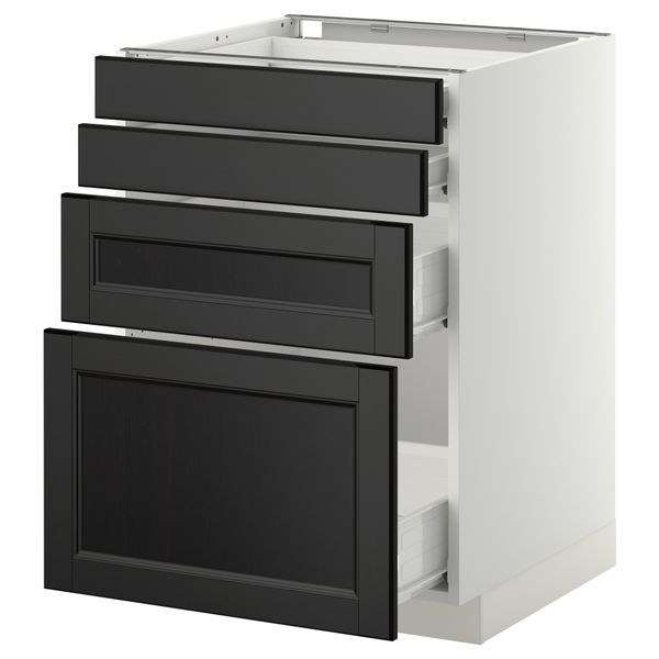 Напольный шкаф 4 фронтальных панели, 4 ящика МЕТОД / ФОРВАРА, белый, Лаксарби черно-коричневый - схема-чертеж с размерами