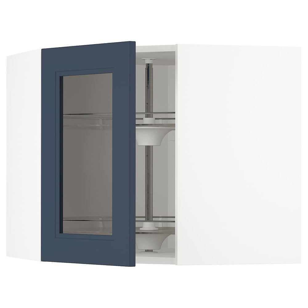 Угловой навесной шкаф с вращающейся секция, стеклянная дв, белый Акстад/матовая поверхность синий 68x60 см IKEA METOD МЕТОД - фото 1