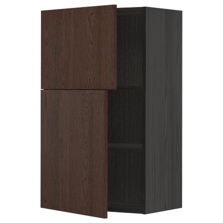 Навесной шкаф с полками, 2 дверцы, черный, Sinarp коричневый, 60x100 см IKEA METOD МЕТОД 294.690.30