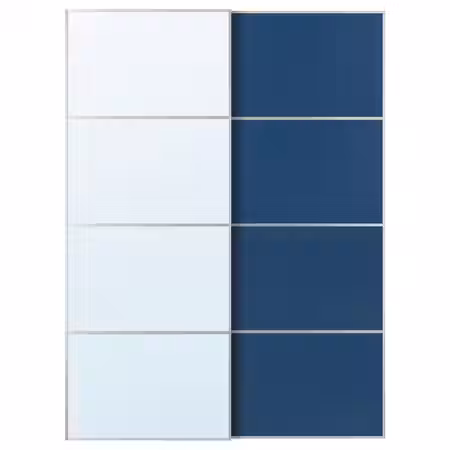 AULI / MEHAMN Пара раздвижных дверей - алюминий зеркальное стекло/двусторонний синий 150x201 см