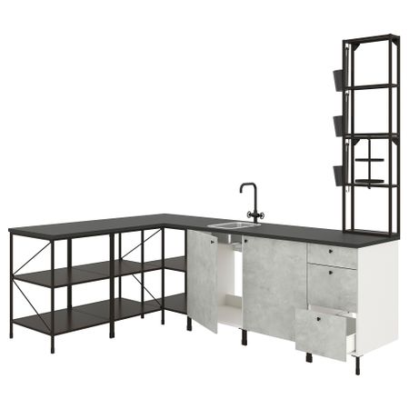 Угловая кухня, антрацит/под бетон IKEA ENHET 193.382.33