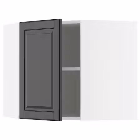 METOD Угловой навесной шкаф с полками - белый/Bodbyn чёрный 68x60 см