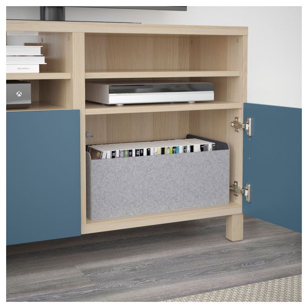 Тумба под ТВ, с дверцами БЕСТО, под беленый дуб, Вальвикен темно-синий (120x40x74 см) - фото 3