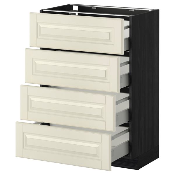 Напольный шкаф 4 фронтальных панели, 4 ящика МЕТОД / МАКСИМЕРА, черный, Будбин белый с оттенком - схема-чертеж с размерами