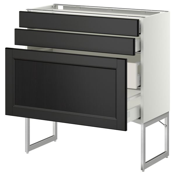 Напольный шкаф 3 фронтальных панели, 2 нижних, 2 средних ящика МЕТОД / МАКСИМЕРА, белый, Лаксарби черно-коричневый - схема-чертеж с размерами