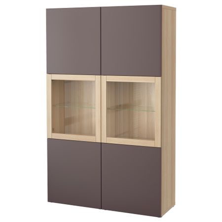 Комбинация для хранения со стеклянными дверцами БЕСТО, под беленый дуб, Вальвикен темно-коричневый, прозрачное стекло