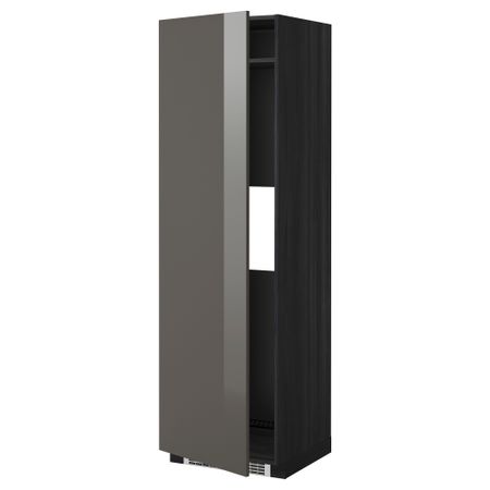 Высокий шкаф для холодильника или морозильника, с дверцами МЕТОД, черный, Рингульт серый (60x60x200 см)