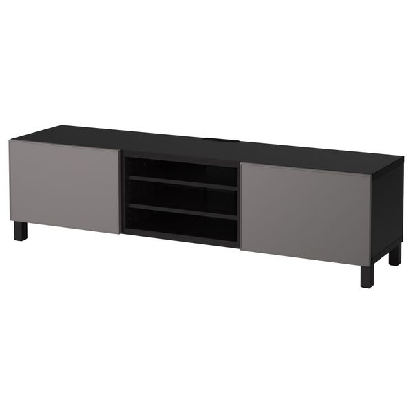 Тумба для ТВ с ящиками БЕСТО, черно-коричневый, Грундсвикен темно-серый (180x40x48 см) - фото 1