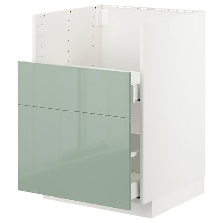 Шкаф под мойку БРЕДШЁН/2фасада/2ящика, белый, Калларп светло-зеленый, 60x60 см IKEA МЕТОД 792.992.19