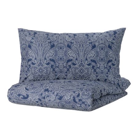 Пододеяльник и наволочка, темно-синий/белый 150x200/50x70 см IKEA JÄTTEVALLMO ЙЭТТЕВАЛЛМО 105.005.54