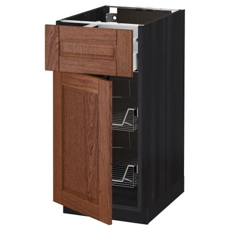 Напольный шкаф с проволочной корзиной, ящиком, дверью МЕТОД / МАКСИМЕРА, черный, Филипстад коричневый