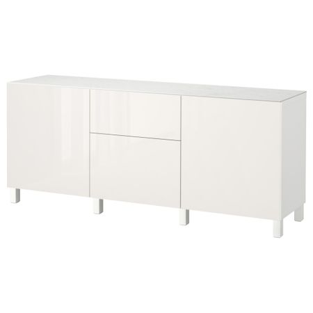 Комбинация для хранения с дверцами, ящиками БЕСТО, белый, Сельсвикен глянцевый/белый (180x42x74 см)