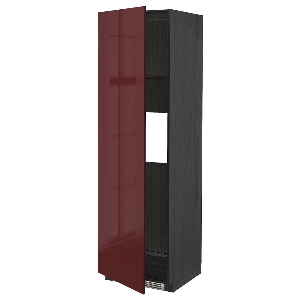 Высокий шкаф для холодильника или морозильника, с дверц, черный Калларп/глянцевый темный красно-коричневый 60x60x200 см IKEA - схема-чертеж с размерами