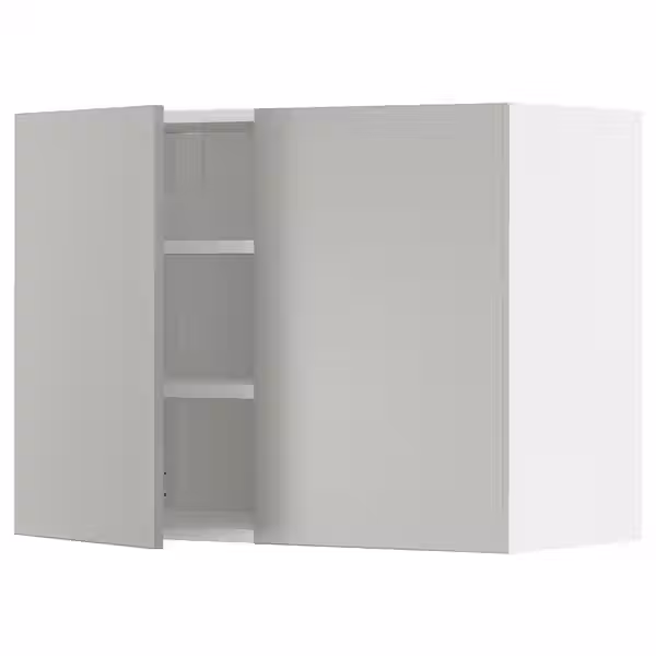 METOD Навесной шкаф с полками/2дверцы - белый/Havstorp светло-серый 80x60 см - фото 1