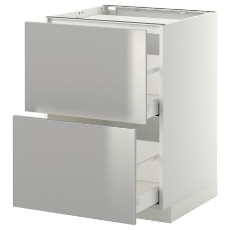 Напольный шкаф, 2 фронтальных панели, 3 ящика МЕТОД / МАКСИМЕРА, белый, Гревста нержавеющ сталь
