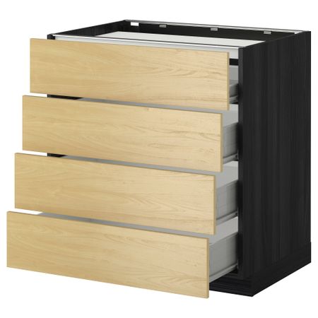Напольный шкаф, 4 фронтальных панели, 4 ящика МЕТОД / ФОРВАРА, черный, Тингсрид береза