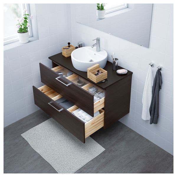 Шкаф п-раковину/столешн45/раковина ГОДМОРГОН/ТОЛКЕН / ТОРНВИКЕН, черно-коричневый, антрацит (102x49x74 см) - фото 2