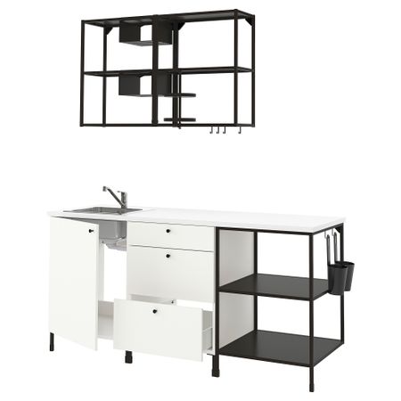 Кухня, антрацит, белый, 183x63.5x222 см IKEA BEGIVENHET БЕГИВЕНХЕТ 993.375.12