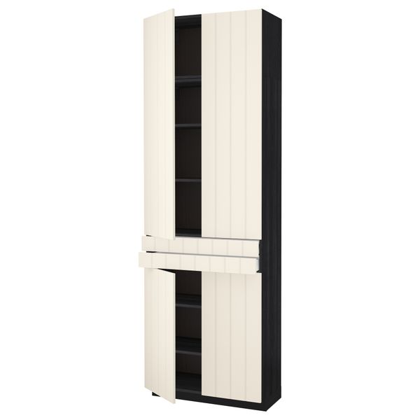 Высокий шкаф + полки, 2 ящика, 4 дверцы МЕТОД / МАКСИМЕРА, черный, Хитарп белый с оттенком (80x37x240 см) - схема-чертеж с размерами