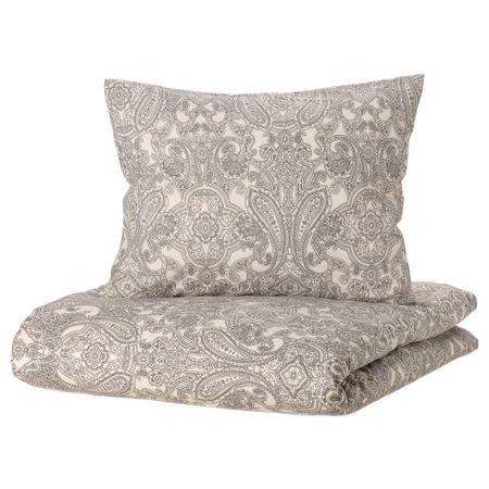 Пододеяльник и наволочка, 150x200, 50x60 см, бежевый, темно-серый IKEA JÄTTEVALLMO ЙЭТТЕВАЛЛМО 605.005.80