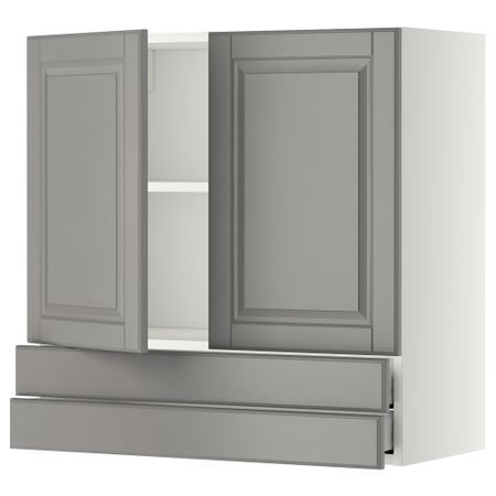 Навесной шкаф, 2 дверцы, 2 ящика МЕТОД / МАКСИМЕРА, белый, Будбин серый