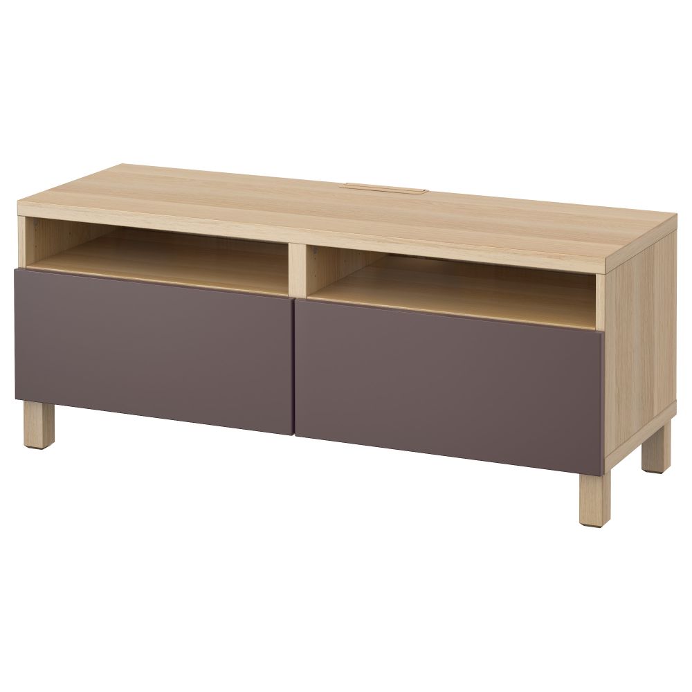 Тумба для ТВ с ящиками БЕСТО, под беленый дуб, Вальвикен темно-коричневый (120x40x48 см) - фото 1